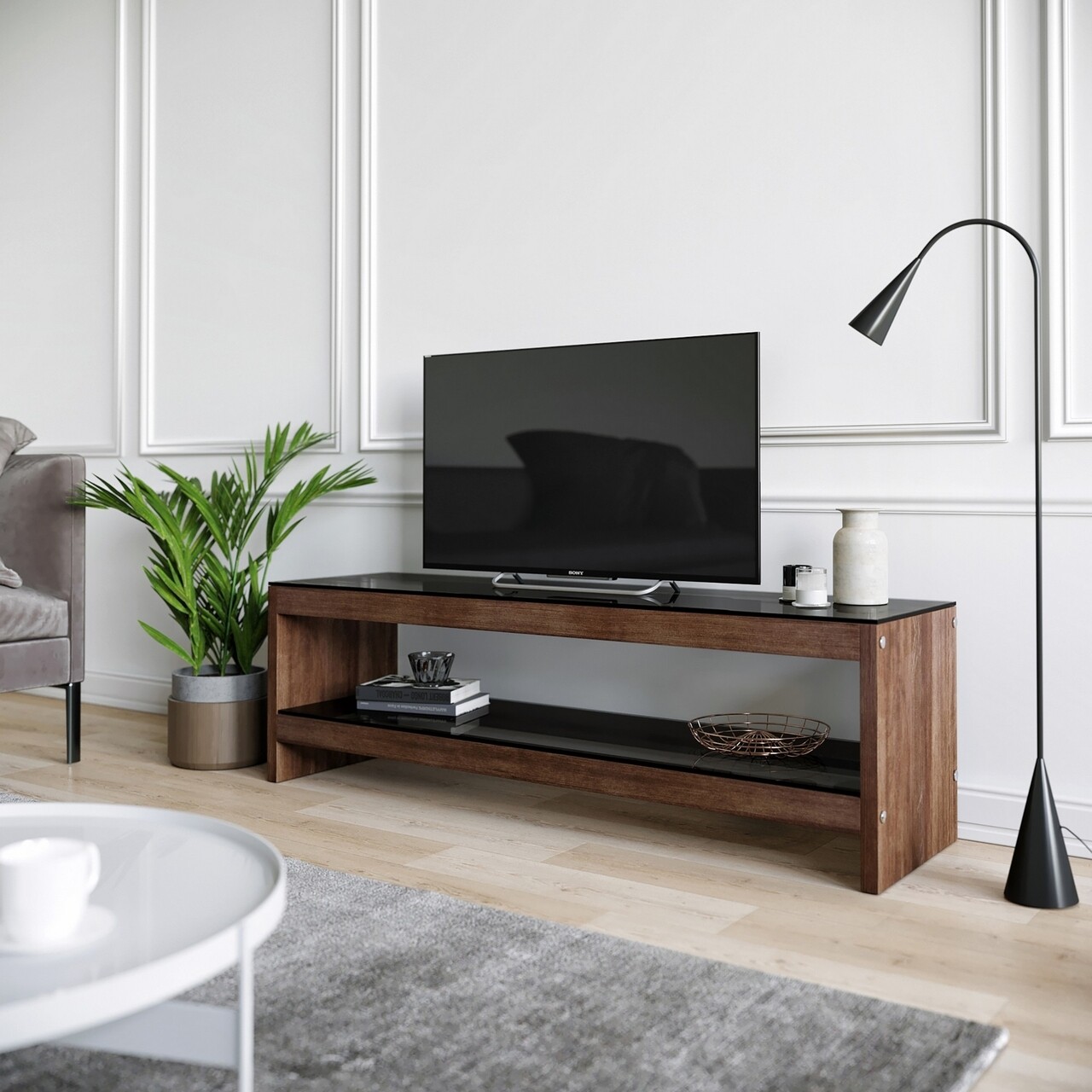 Comoda TV Neostill TV301, 140 x 40 x 45 cm, walnut - imagine 6